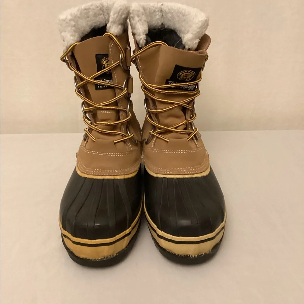 Western Chief Men’s Snow Rain Insulated Boots Tan Lace Up Thinsulate Size 8